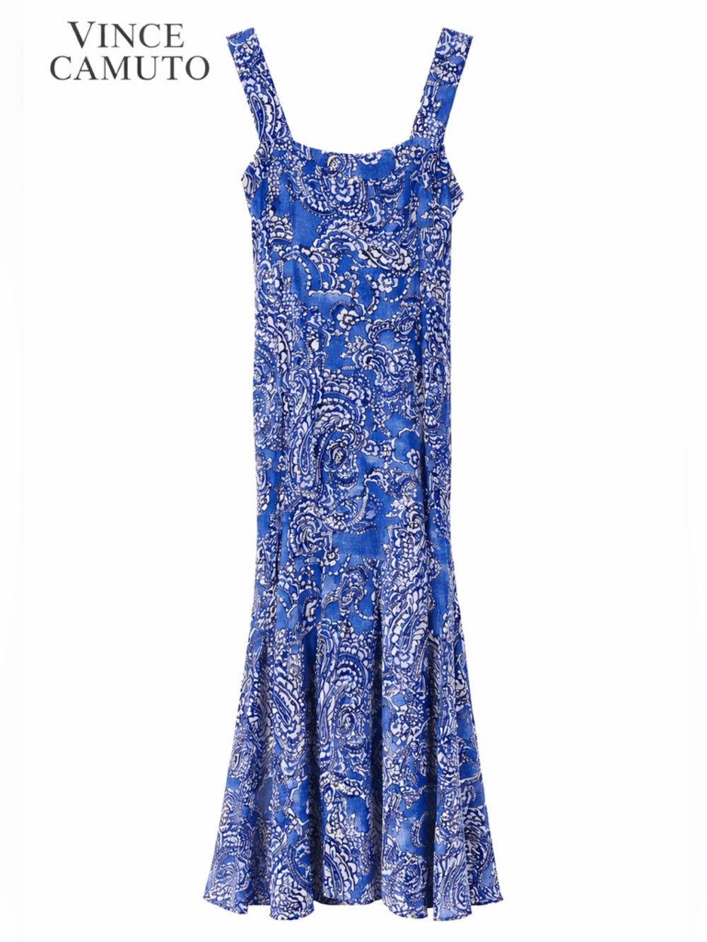 Vince Camuto Blue Paisley Maxi Dress Sleeveless Square Neck Boho Flowy Resort